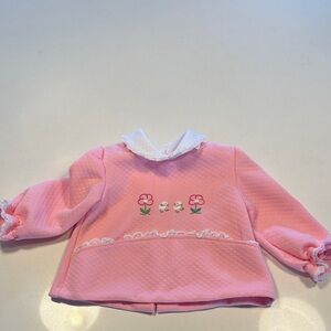 Vintage Pink Quilted Baby Shirt with Floral Embroidery